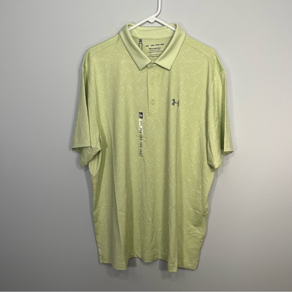 NEW Under Armour The Playoff Polo Shirt Mens 2XL XXL Green Golf Check Jacquard